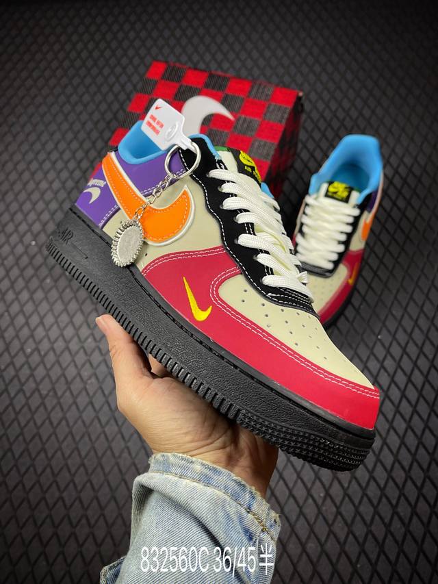 C Nike Air Force 1'07 Low Supreme co-branded red, yellow and purple Air Force On