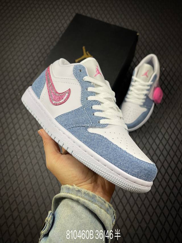 B Jordan Air Jordan 1 Low Aj1 denim blue pink Joe 1 low-top retro culture casual