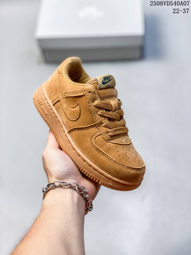 22-37 children's shoes wheat color Nike Air Force 1 "07 Air Force One low-top ve
