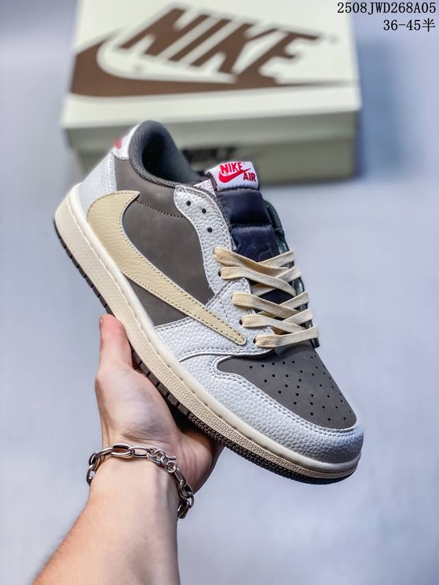 Travis Scott x Jordan Air Jordan 1 two-layer suede leather trendy retro low-top