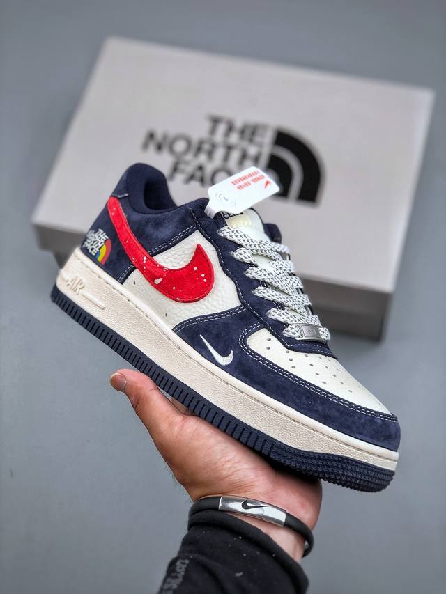 D version of the Nike Air Force 1'07 Lv8 in white, blue, and red. Made with the