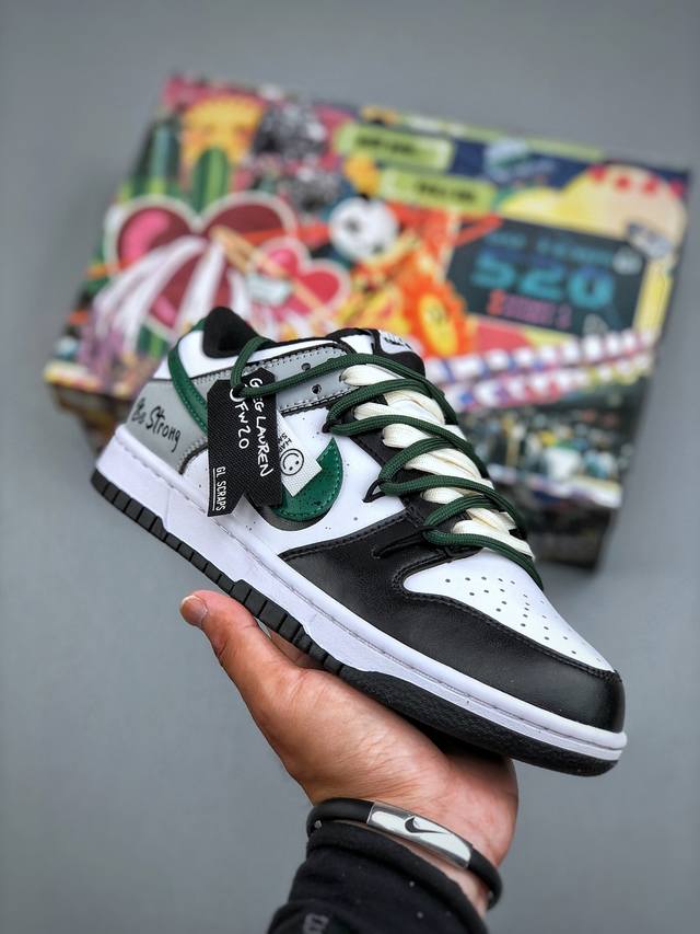 Nike SB Dunk Low white and green lace-up anniversary co-branded high-end custom