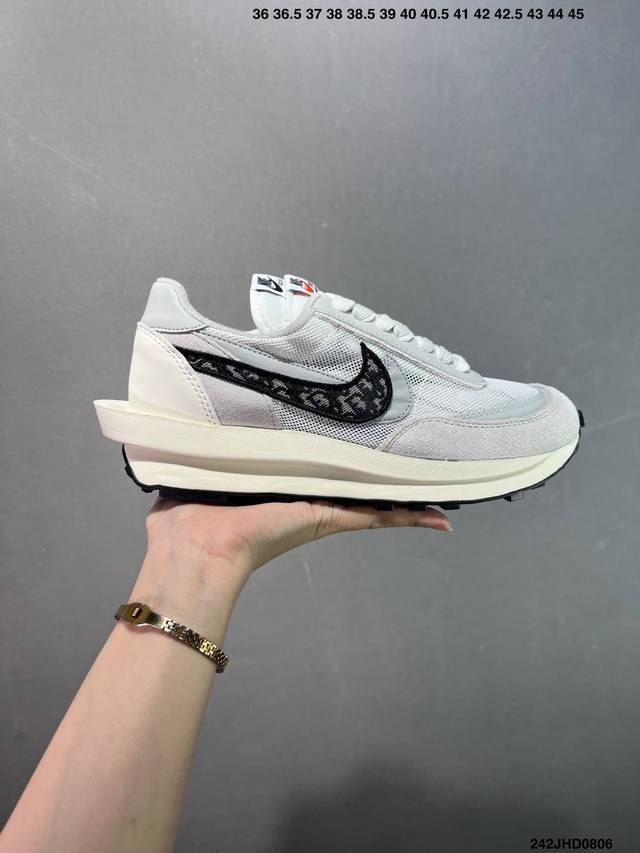 Authentic Sacai x Nike Ldwaffle 2.0 Black and White Deconstructed Three-Party Co