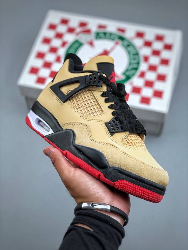 Air Jordan 4 Retro Desert Yellow, Black, and Red Michael Jordan Aj4 mid-top retr