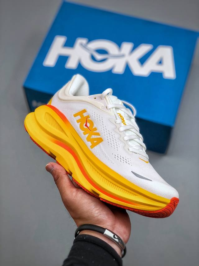 Hoka M Bondi 9 lightweight running shoes. This brand comes from the Maori langua