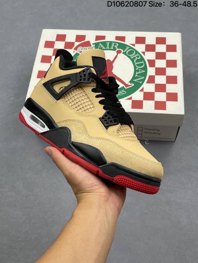 F version of the Air Jordan Aj4 Retro Khaki Black DDD. Developed from the origin