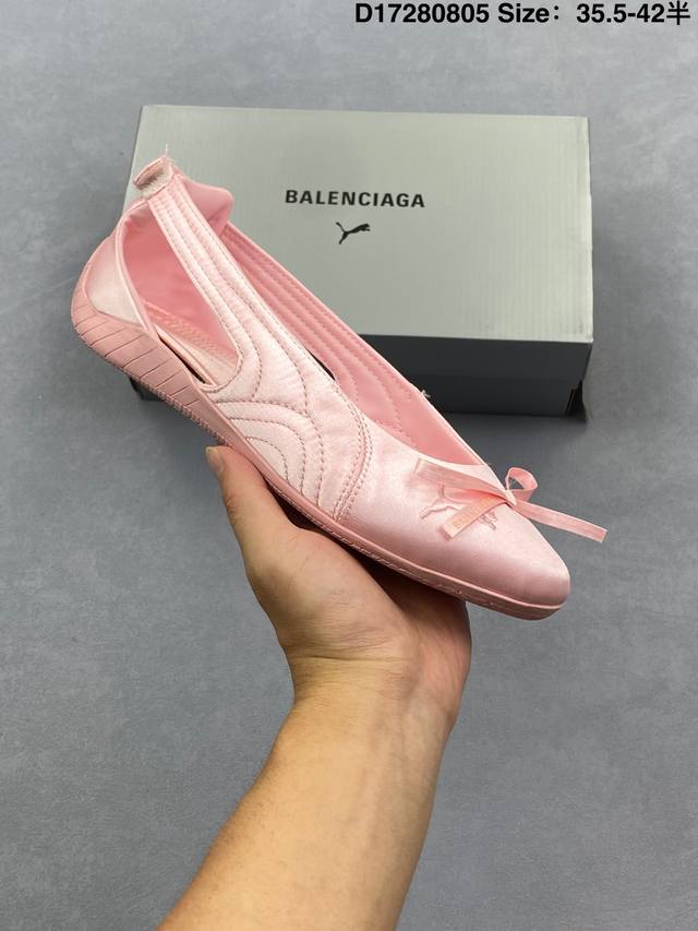 Company-level Balenciaga X Puma Speed Satin Round Toe Velcro Distressed Ballet F