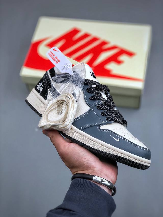 Price reduction original Air Jordan 1 Low Aj1 Joe 1 Stussy joint - blue, white