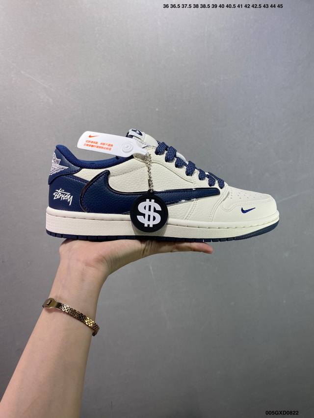 Company-level Air Jordan 1 Low Og high-end custom Stussimi white and green hook