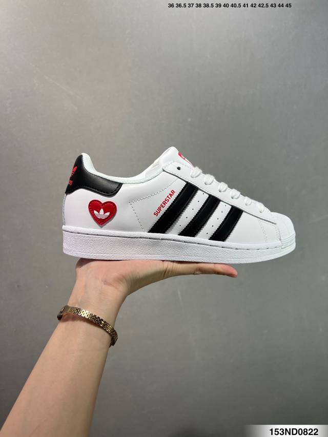 Adidas Superstar classic sneakers in white, black and red with couple's logo, s