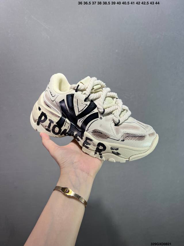 Company-level Mlb Ny printed internet celebrity dad shoes graffiti prank with 6c