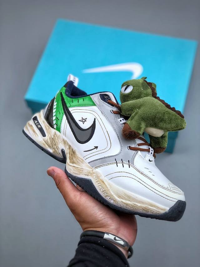Nike Air Monarch 4 Pu Leather Matcha Dinosaur Baby Dinosaur Distressed Retro Cla