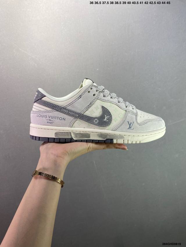Company-level Nk Dunk Low Retro Diy high-end customized Lv printed beige and bla
