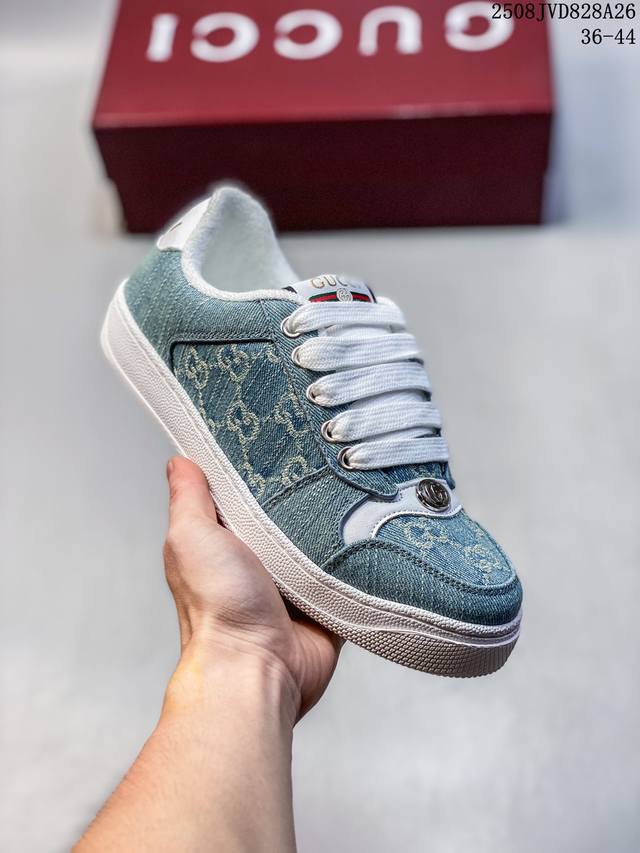 Gucci Distressed Screener Sneaker, a classic prototype from the Gucci dirty shoe