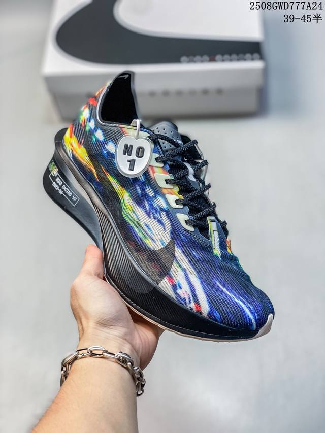 Authentic label with half size Nike Zoomx Vaporfly Next% 4, unisex white and bla