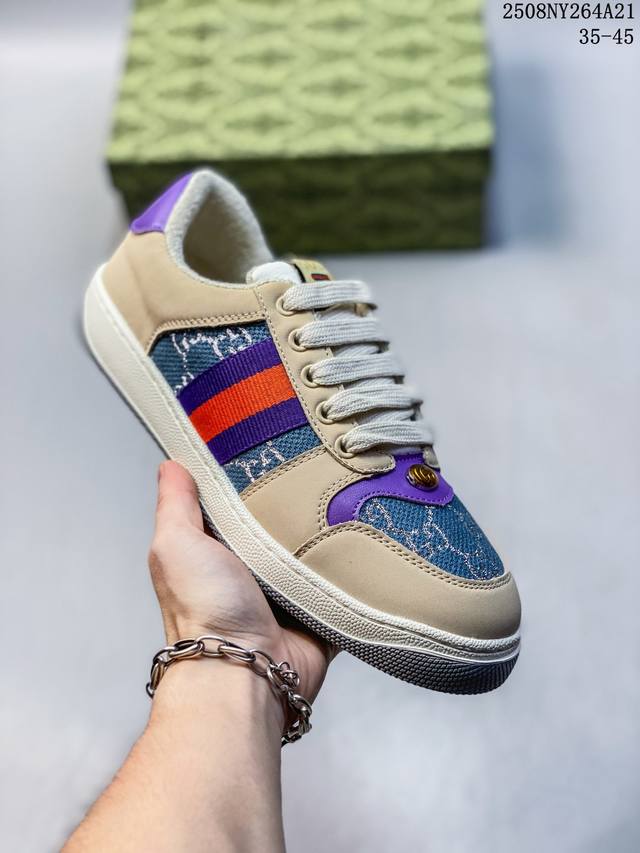 Gucci Screener Dirty Shoes Low-top Lace-up Fashion Sneakers for Men and Women Si