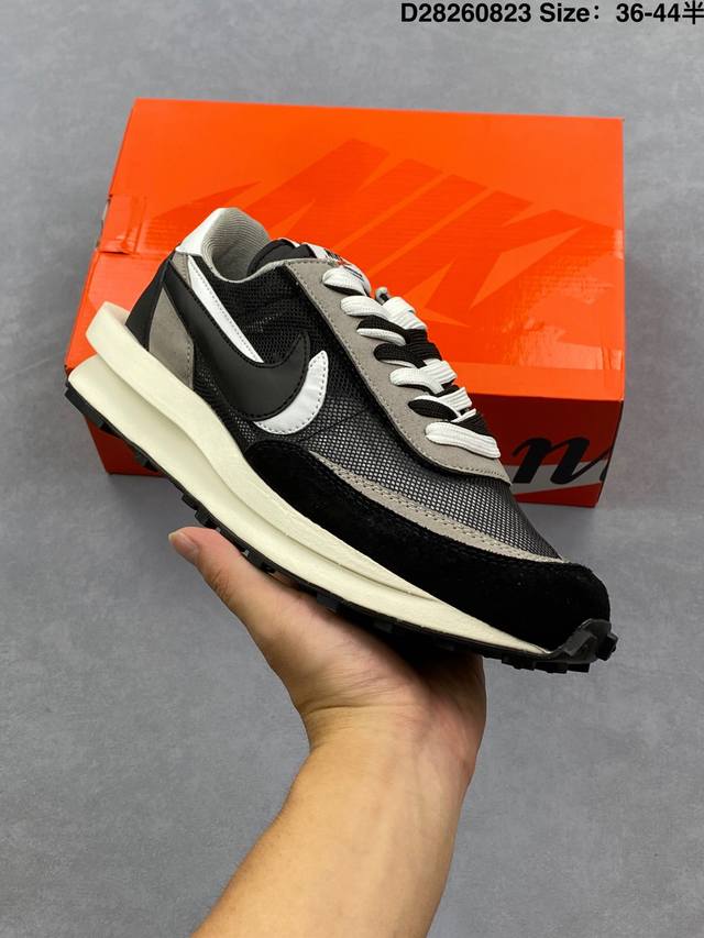 Authentic Sacai x Nike Ldwaffle 2.0 Black and White Deconstructed Three-Party Co