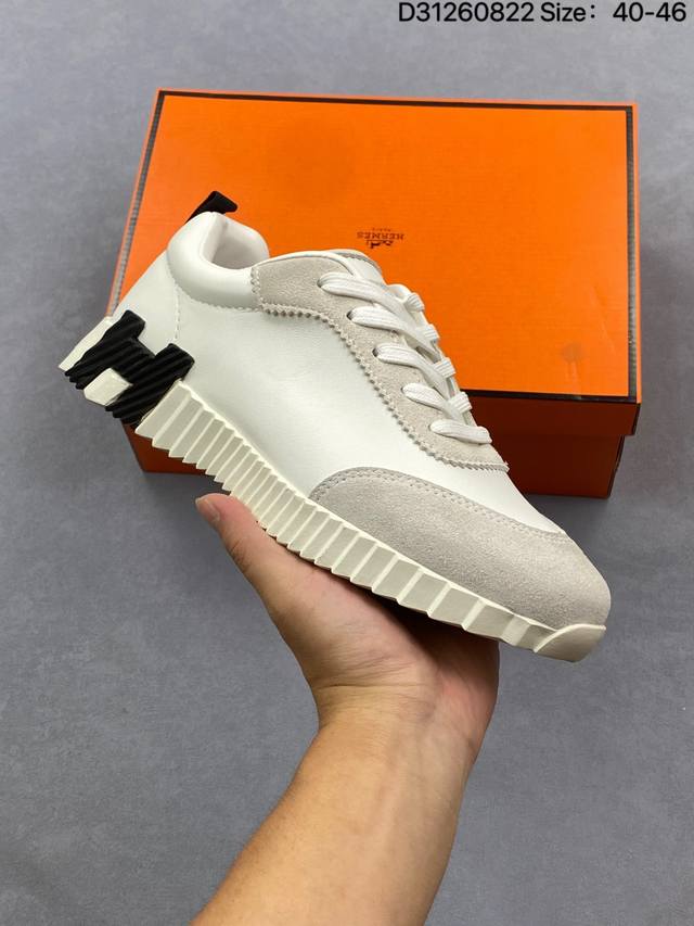 Hermes Bouncing Calfskin Round Toe Lace-Up Low-Top Lifestyle Casual Shoes Men's