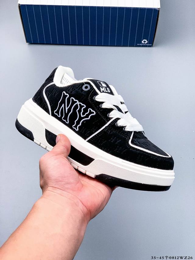 Company Level! Mlb Chunky Liner Thick-soled Casual Running Shoes Ny Printed Cowh