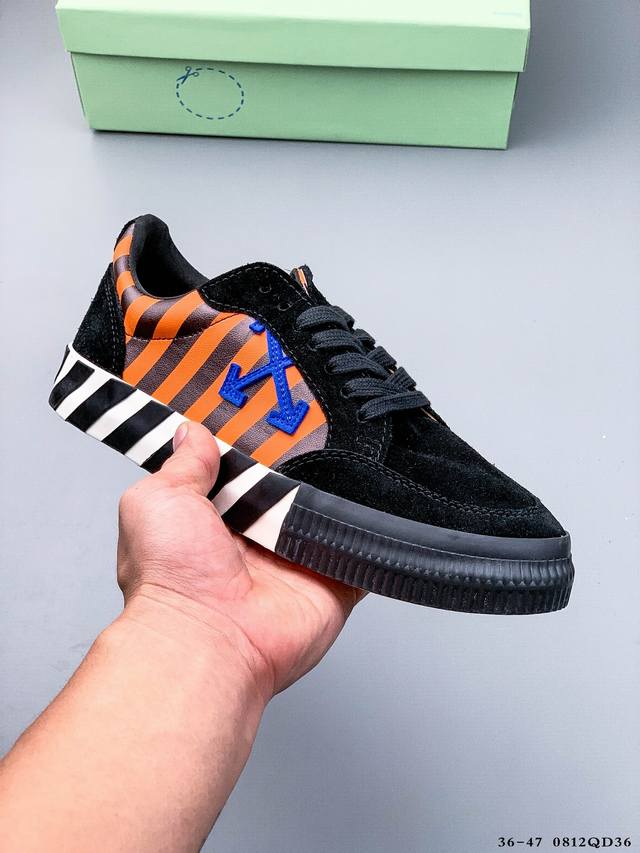 Company Level! Off-White Vulcanized Striped Low Top Trendy Low-Top Fashion Sneak