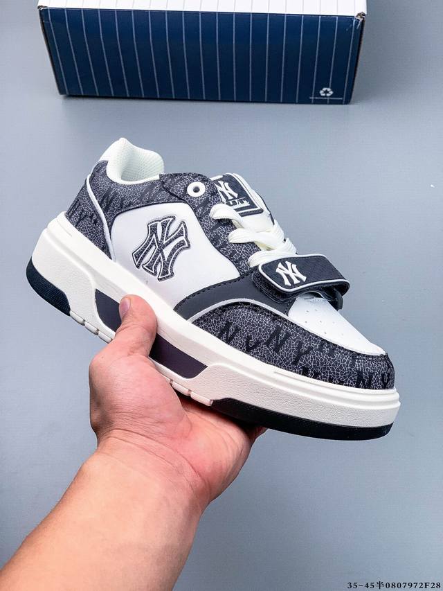 Company Level! Mlb Chunky Liner Thick-soled Casual Running Shoes Ny Printed Cowh