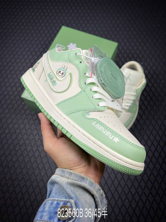 B Air Jordan 1 Retro Low X Labubu Beige Green Labubu Official synchronized new c