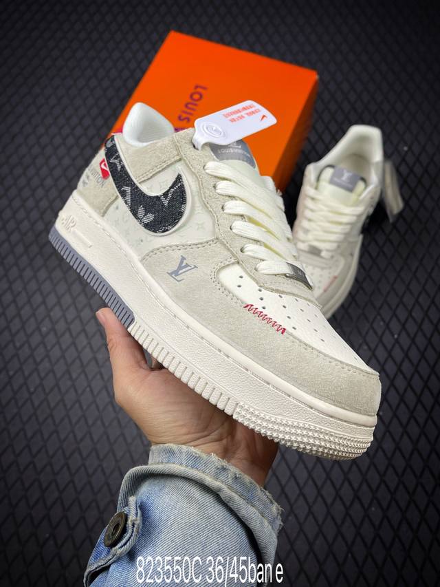 C Nike Air Force 1'07 Low Lv co-branded Zhu Ba Mi gray-red Air Force One low-top