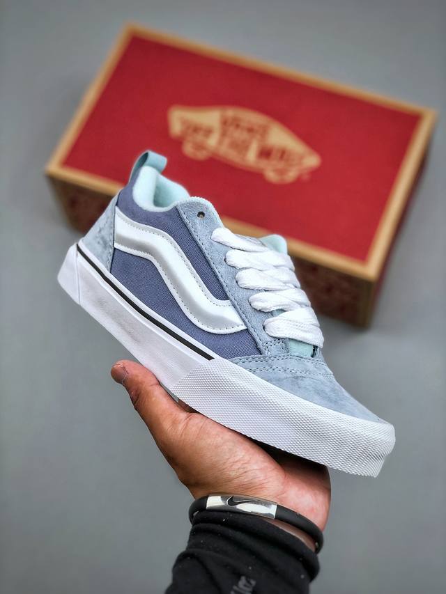 Vans Knu Skool blue, gray, and white Vans low-top sneakers with shock absorptio