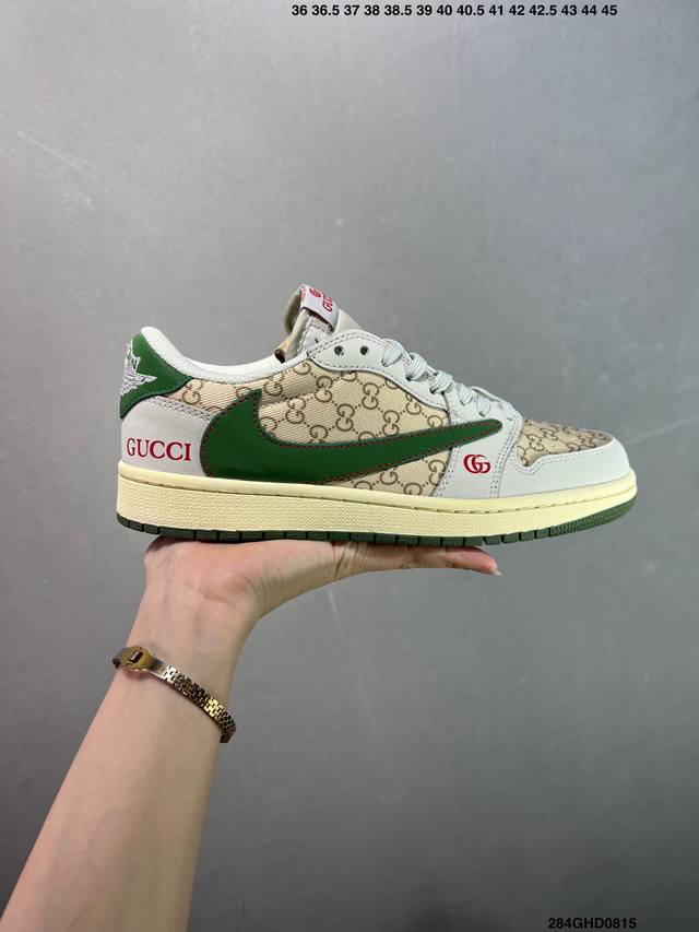 Corporate-grade Gucci x Air Jordan 1 Low patterned green and brown. This model