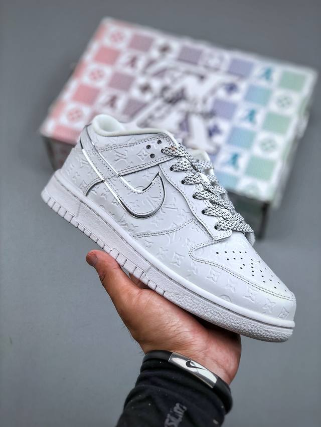 F version of the Nike SB Dunk Low Retro x Louis Vuitton, pure white with all-ove