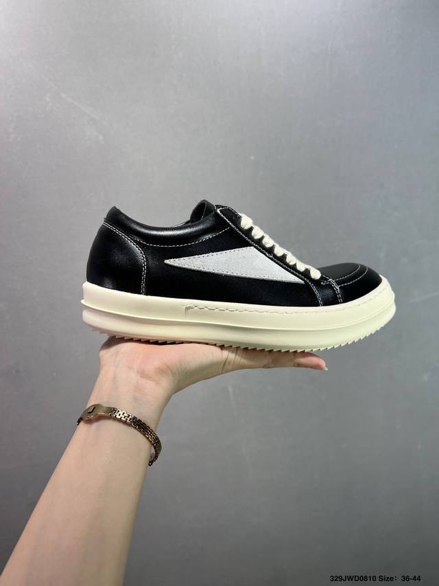 Rick Owens Ro Hollywood Owens calfskin round-toe lace-up low-top sneakers, the b