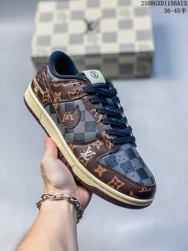 Nike Sb Dunk Low "Lv Joint Gray Coffee" High-end customized low-top casual sneak
