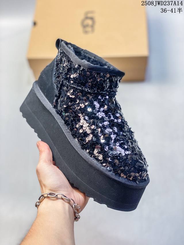 Corporate-grade Ugg sequined warm and comfortable casual ankle snow boots Size: