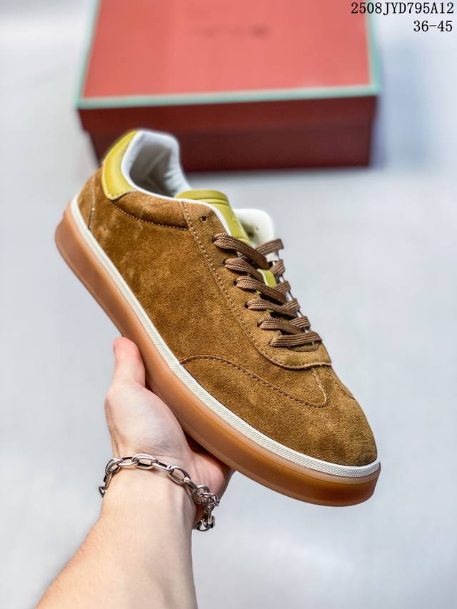 Loro Piana leather round toe lace-up low-top sneakers for men and women Size: as