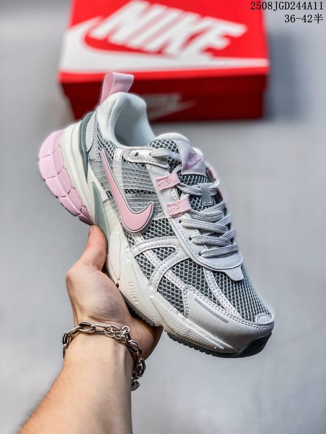 Nike V2K Run Fashion All-match Rebound Low-top Running Shoes Women's Gray and Wh