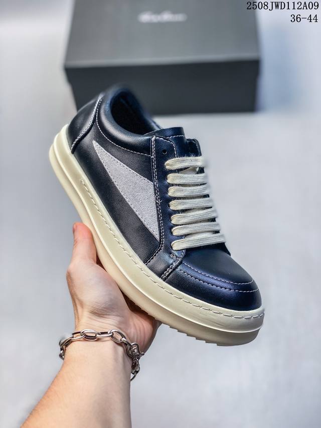 Rick Owens Ro Hollywood Owens calfskin round-toe lace-up low-top sneakers, the b