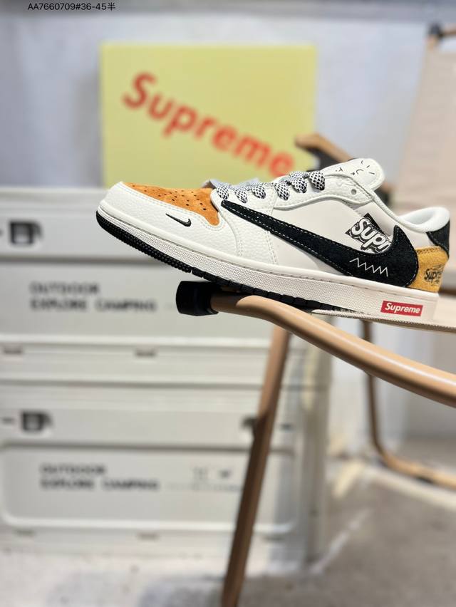 Company-grade top-grain leather Supreme x Jordan Air Jordan 1 Low Aj1 low-top se