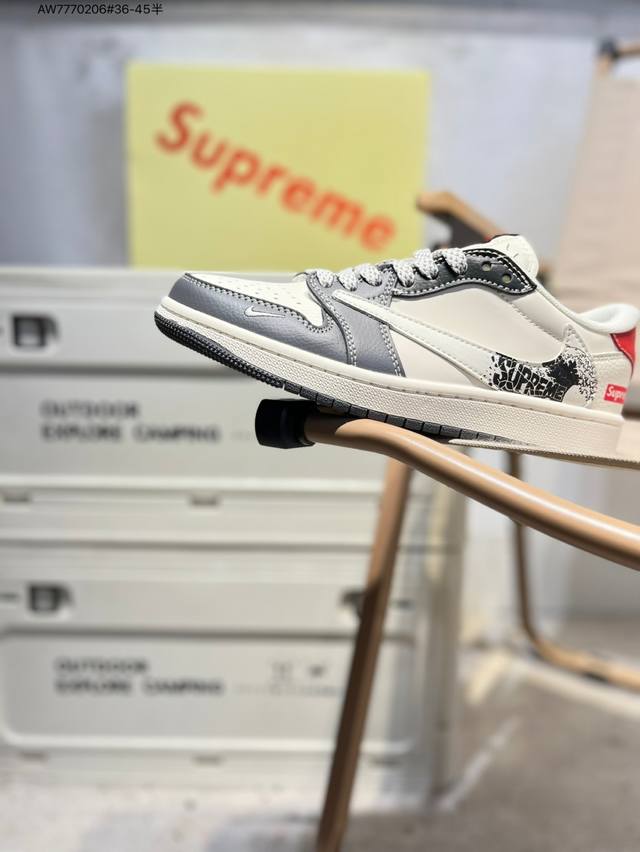 Company-grade top-grain leather Supreme x Jordan Air Jordan 1 Low Aj1 low-top se