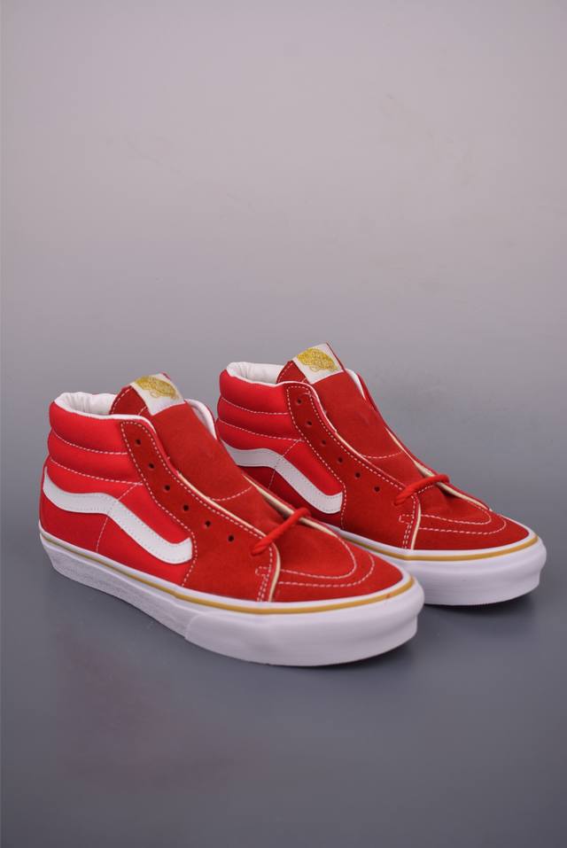 Vans Premium Sk8-Mid Chinese Red Vans official retro casual mid-top skateboard s