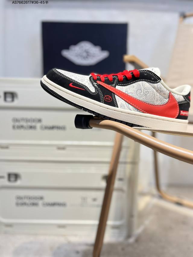 Company-grade top-grain leather Supreme x Jordan Air Jordan 1 Low Aj1 low-top se