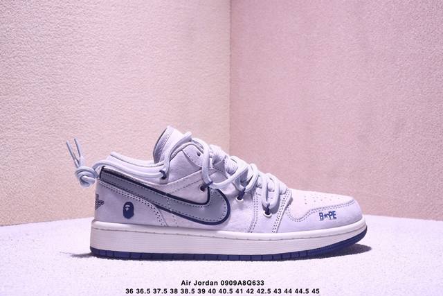 Nike Jordan Air Jordan 1 "Stussy Joint Gray-Blue Swoosh" High-end customized low