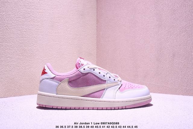 Travis Scott x Air Jordan 1 Low low-top white and pink inverted hook joint Aj1 J