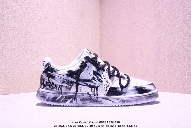 Corporate-level Nike Court Vision 1 Low "Phantom Cross" Hand-painted Graffiti C