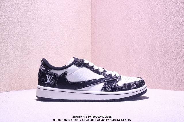 High-end custom Travis Scott x Jordan 1 Low Lv joint name - white and black deni