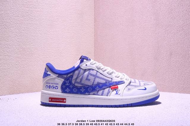High-end custom Travis Scott x Jordan 1 Low Lv joint name - white and blue denim