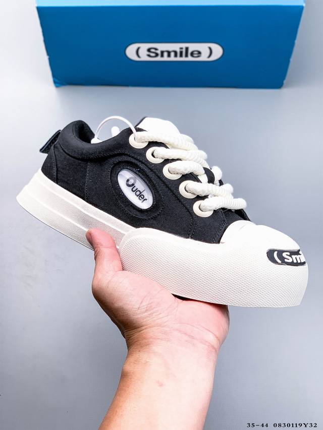 Ouder Smile Height-Increasing Couple's Thick-Sole Ugly-Cute Round-Toe Smile Canv
