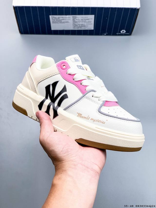 Company level! Mlb Chunky Liner thick-soled casual running shoes Ny printed cowh