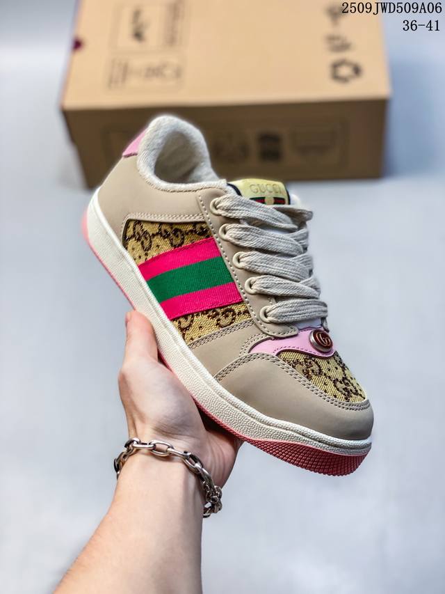 Gucci Gucci classic double G striped women's shoes retro distressed dirty shoes