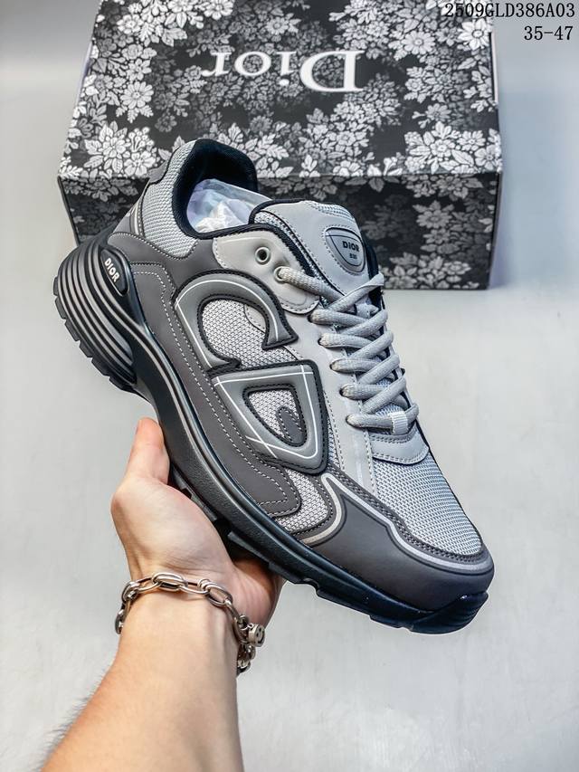 Q Dior B30 Countdown Mesh Platform Lace-Up Low-Top Sneakers for Men and Women. T