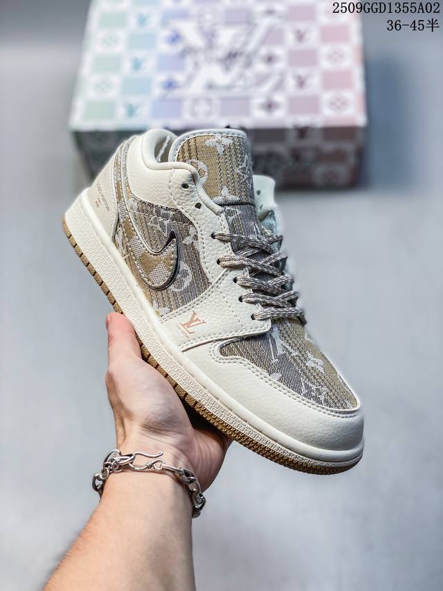 Nike Jordan Air Jordan 1 "Stussy Joint Gray-Blue Swoosh" High-end customized low